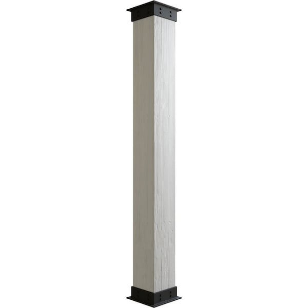 Ekena Millwork Sand Blasted Faux Wood Non-Tapered Square Column Wrap w/ Faux Iron Capital & Base, 10"W x 18'H COLUSD10X216IRUF - main